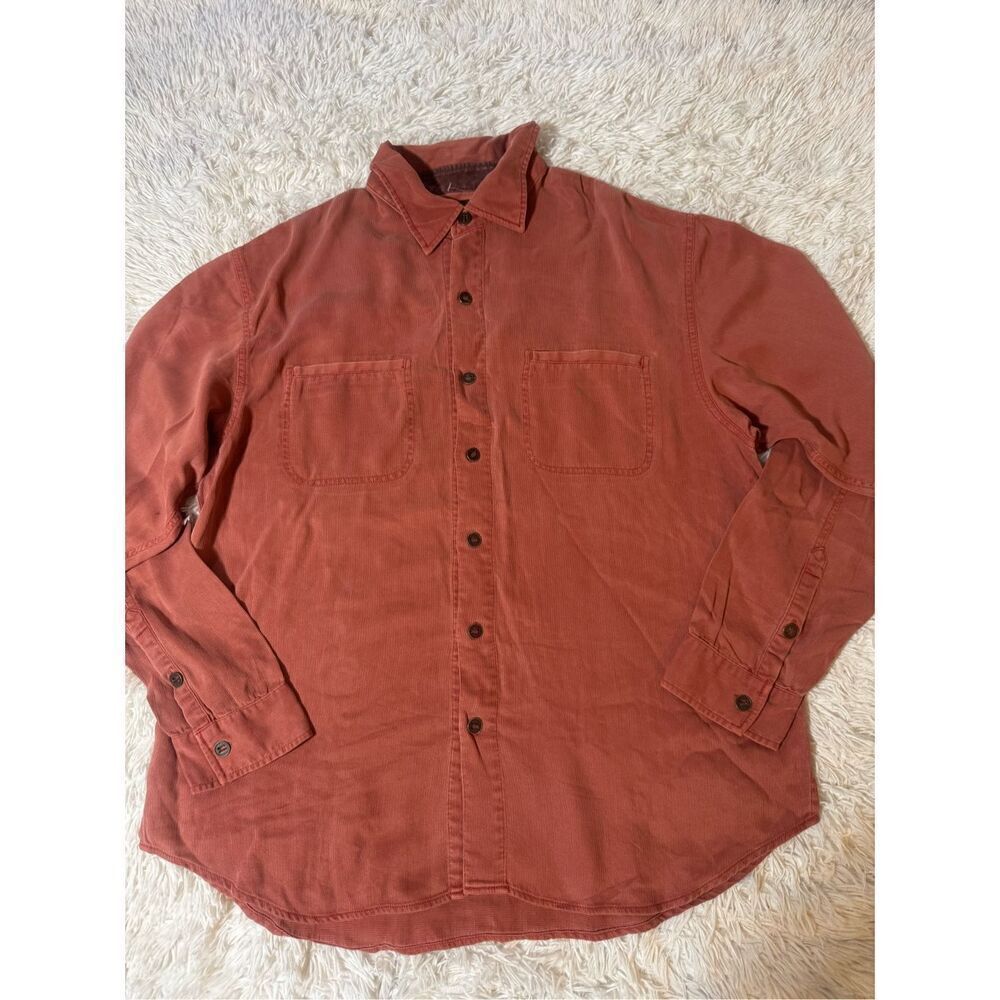 Weekendz off button up long sleeve welt pockets cinnamon shirt L